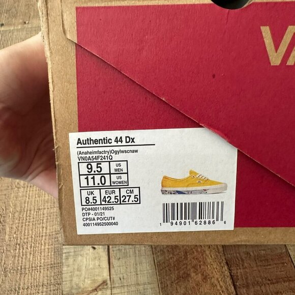 Vans Authentic 44 Dx Yellow Canvas Surfer Sneakers Size Mens 9.5/Womens 11 - Picture 2 of 14